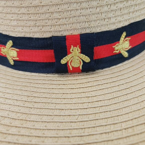 Vince Camuto Woven Adjustable Straw Fedora Hat With Bee Accents - Picture 7 of 8